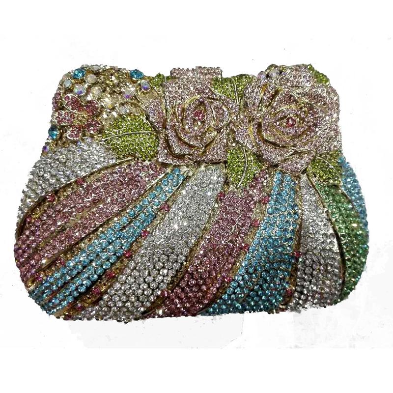 Diamonds White Clear Women Evening Bag Luxury Flower Rhinestone Clutches Crystal Handbag 32 Colors Wedding Bridal Party Purses