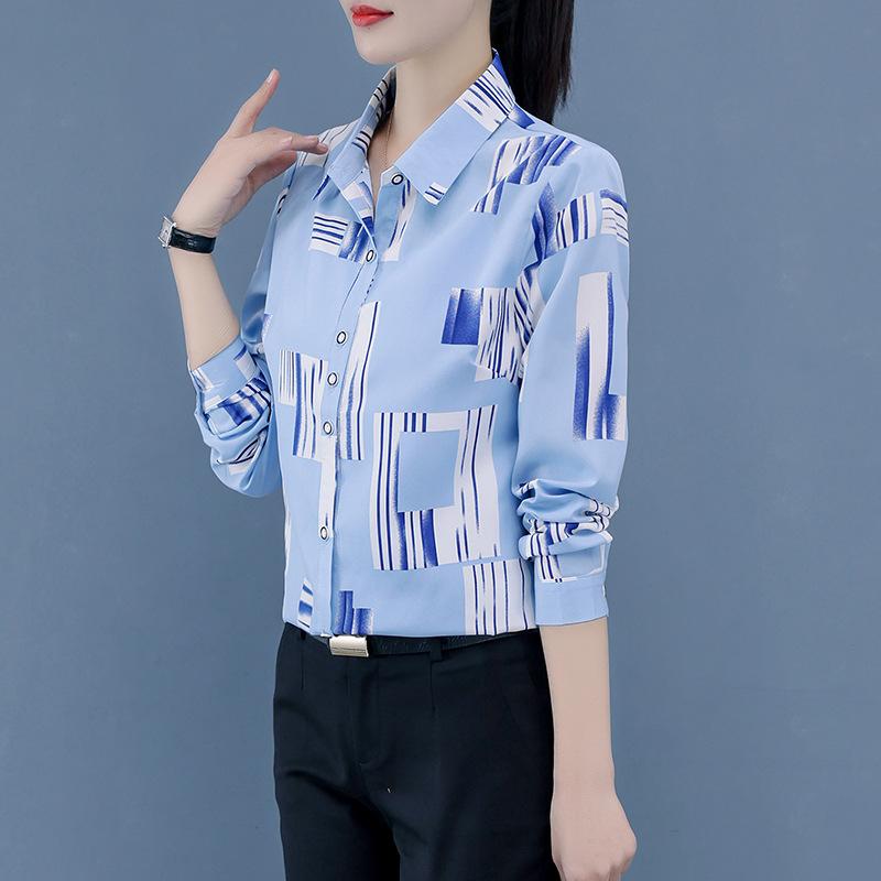 YYFS Dámská móda Ležérní jarní podzimní halenky a košile POLO s dlouhým rukávem