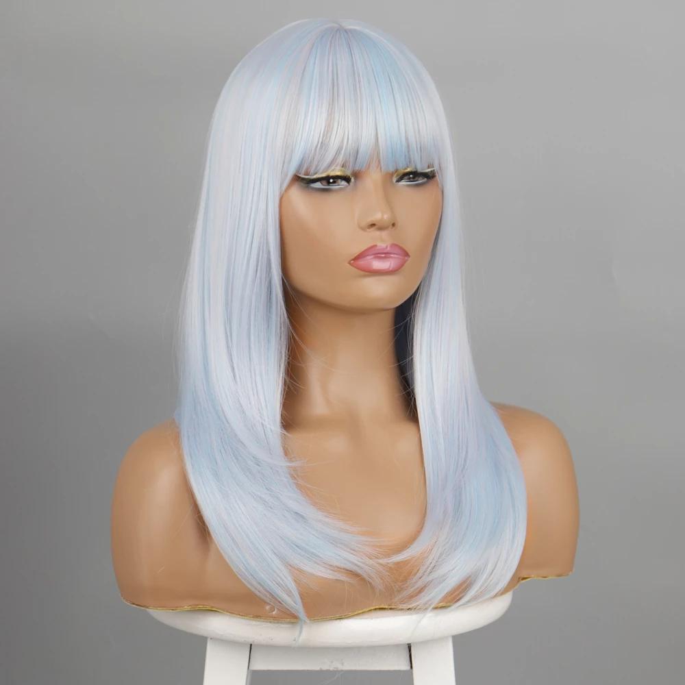 LISI HAIR Long Golden Synthetic Heat Resistant Fiber Wig with Bangs Straight Hair Wigs for Women Cosplay Daily Wear