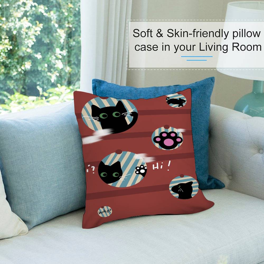 Vintage Cute Cat Pillow Case Short Plush Double-sided Print Square Throw Pillow Covers Sofa Home Cushion Decor