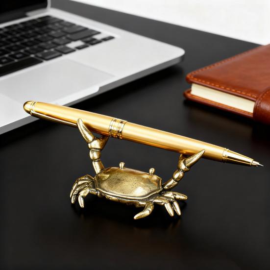 Brass Weightlifting Crab Pen Holder Simulation Crab Stationery Pencil Stand Home Office Desktop Fengshui Decoration Ornament