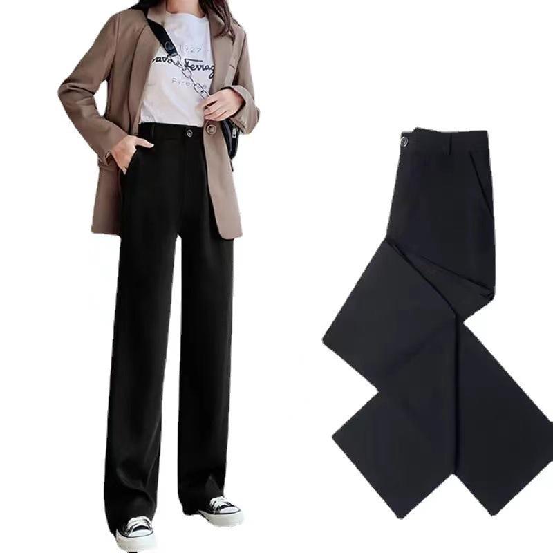 Women's Wide-Leg Black Summer Trousers - Lightweight, Straight Drape Suit Pants