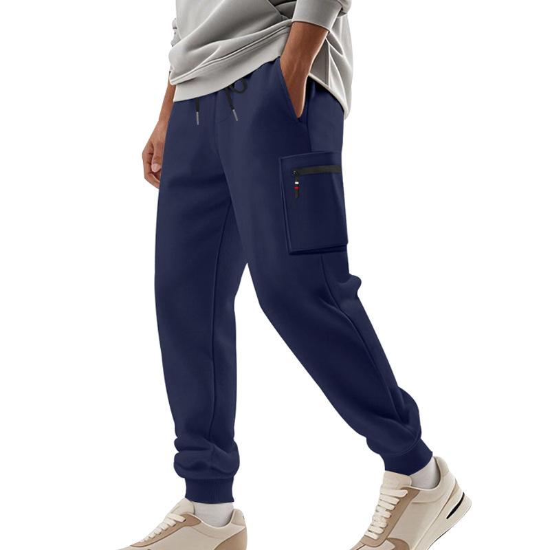 Men's trousers men's summer sports multi-pocket zip workwear elastic Slim drawstring casual sweatpants