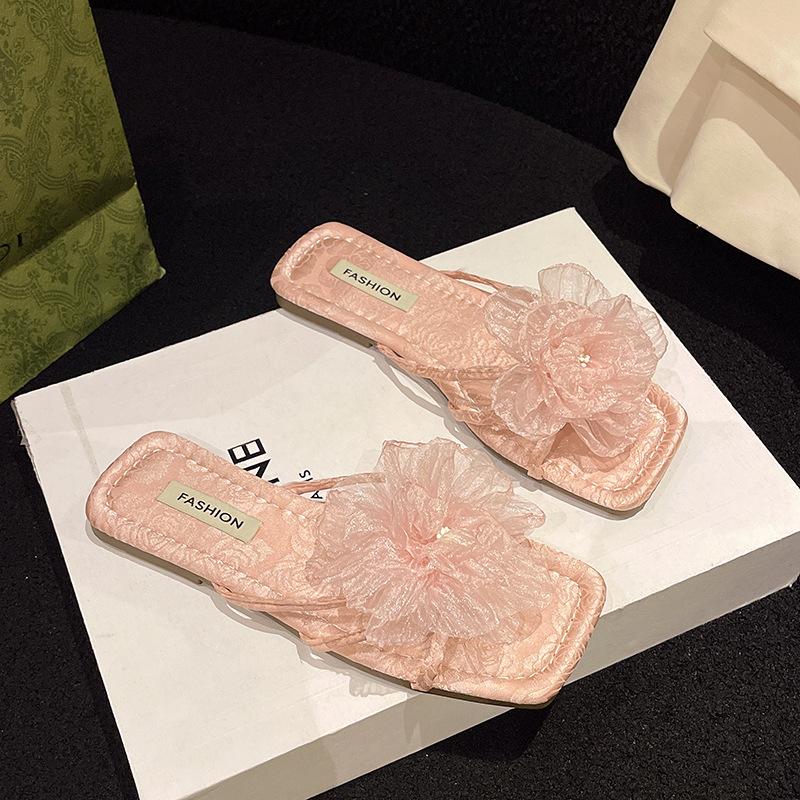 Flat-bottomed flower one-word slippers women's shoes summer wear new summer fashion sandals sandals