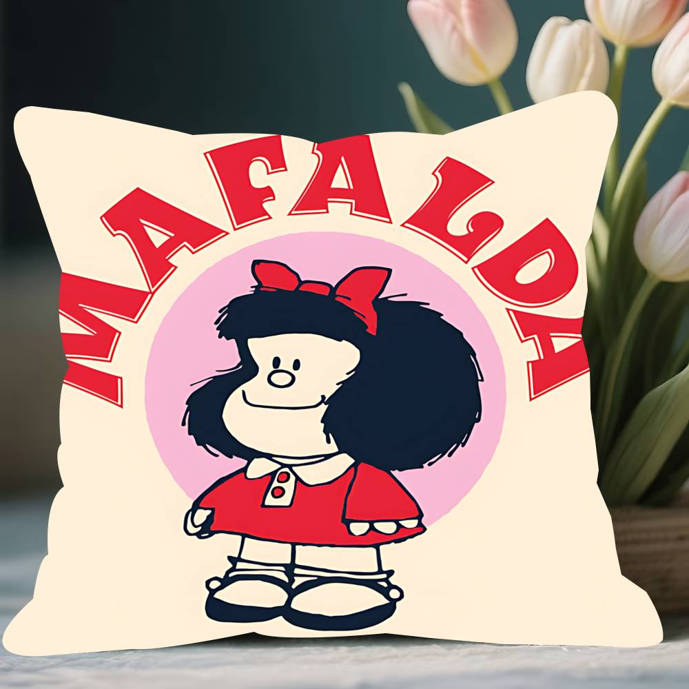 

M-Mafalda Cartoon Pillow Case Removable Washable Cushion Cover – All-Season Soft Linen 24x24Inch