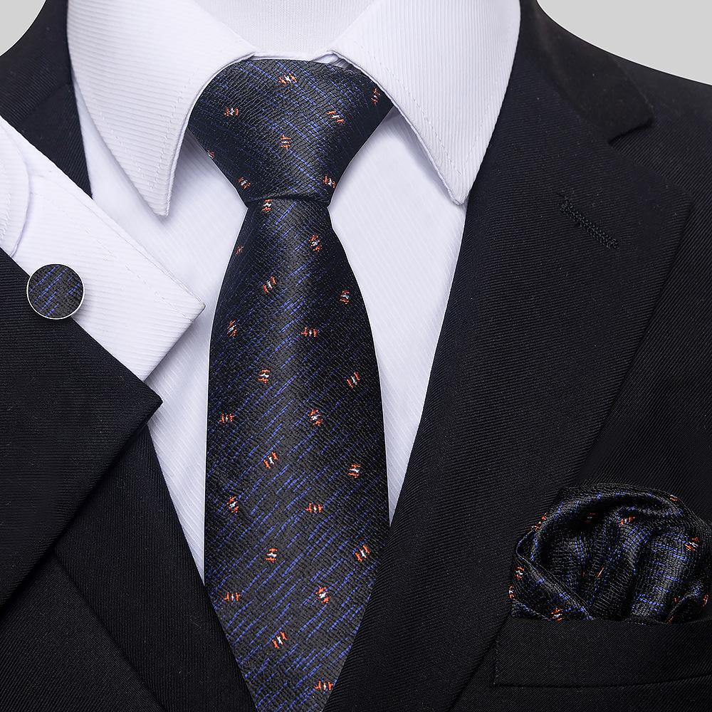 Korean Version Of Casual Floral Tie Men'S Jacquard Polyester Silk Pocket Towel Cufflink Tie Set