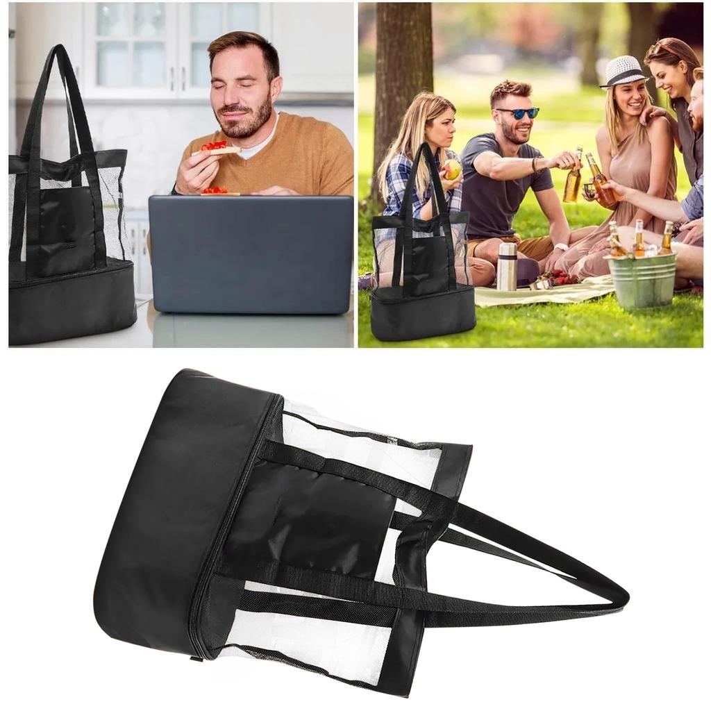Netz Picknicktaschen Hohe Kapazität Doppelschichtig Isoliert Leicht Faltbar Picknick Strandtaschen für Strand Picknick Reise