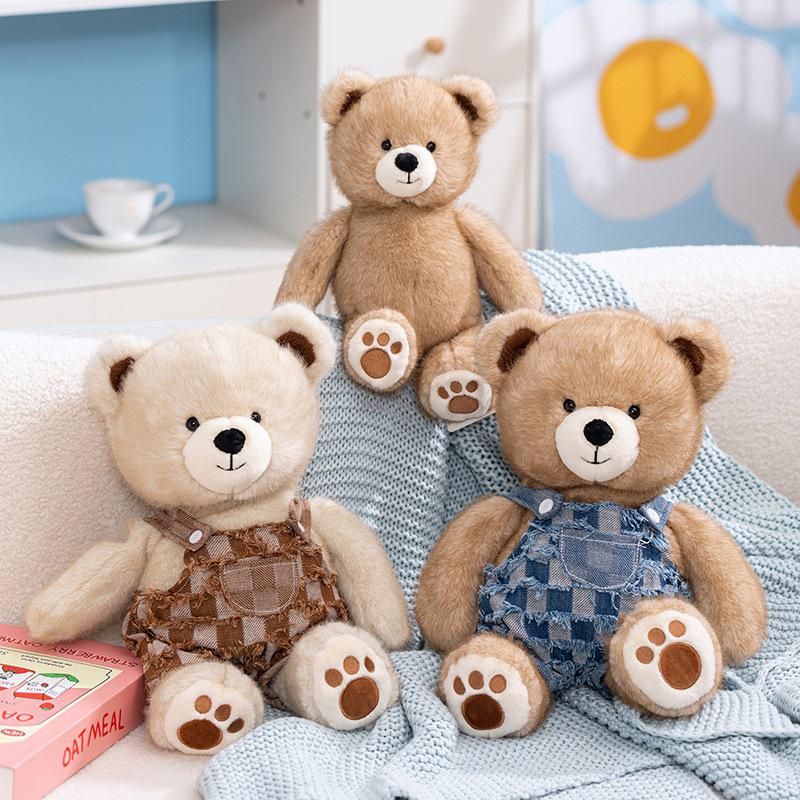 Cross Baby Denim Riddle Bean Bear Plush Toy – Healing Companion Doll for Children