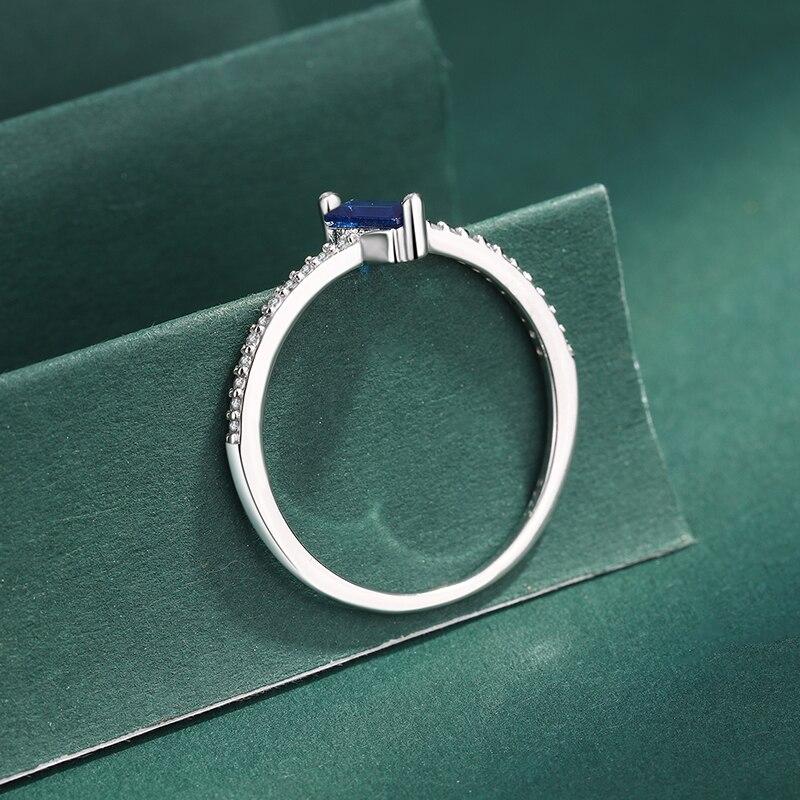 Bague classique en or 18 carats pour femmes, Baguette en saphir profond, diamant complet, bleu foncé, bijoux originaux en argent Sterling 925, cadeau