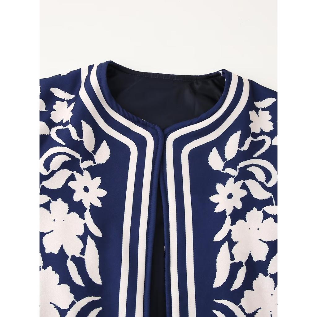 GMXIA Damen Vintage Casual Blumendruck Herbst Winter Langarm O-Ausschnitt Jacken & Mäntel