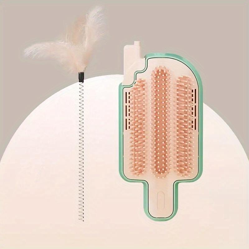 

2Pcs Cute Ice Cream Cat Grooming Tool Set, Pet Deshedding Brush, Massage Scratcher, Interactive Grooming Accessories for Kittens розовый