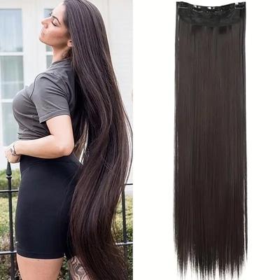 100CM Dlouhé Rovné Vlasové Příčesky s 5 Klipy Žáruvzdorné Syntetické Vlasové Příčesky Černé Hnědé Přirozené Umělé Vlasy pro Ženy