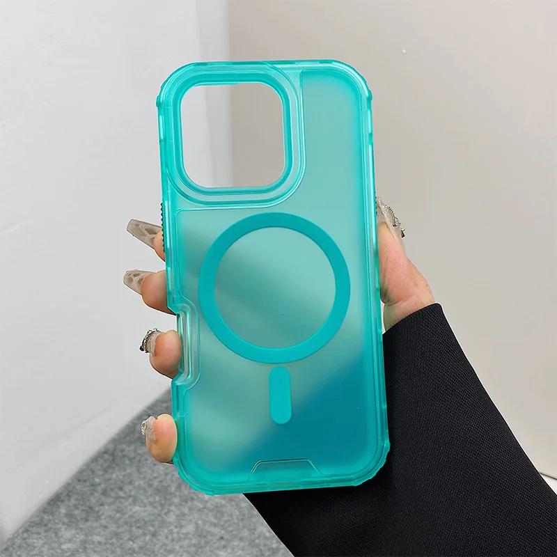 Neon Color Bumper Shockproof MagSafe Phone Case For iPhone 17 16pro max 14 15 Pro 13 11 12 Wireless Charging Frosted Armor Cover
