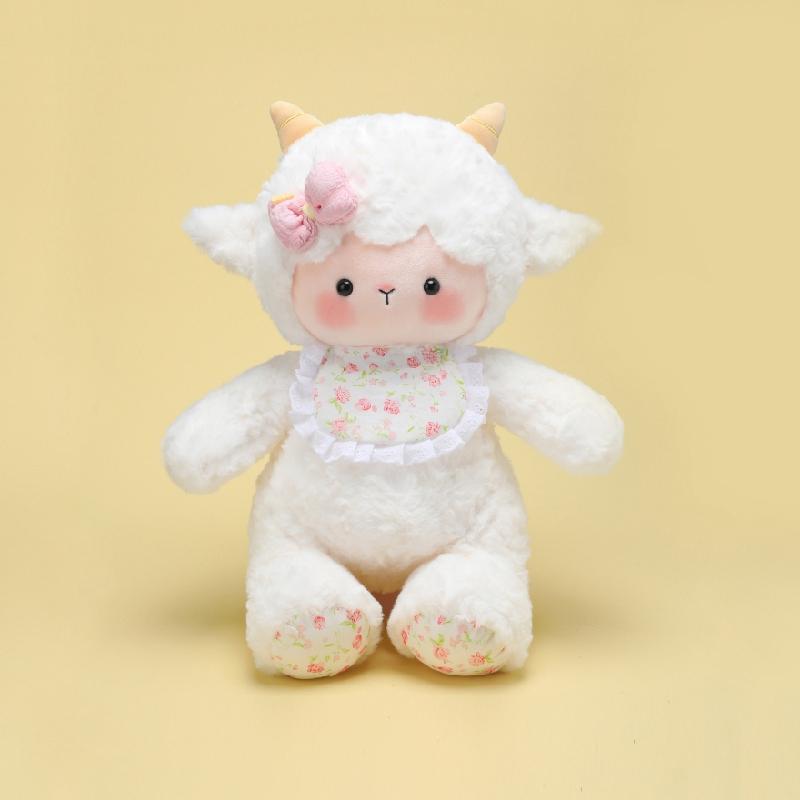45cm Adorable Lamb Doll Plush Toy Stuffed Bib Animal Cartoon Plushie Pink White Appeasing Birthday Gift