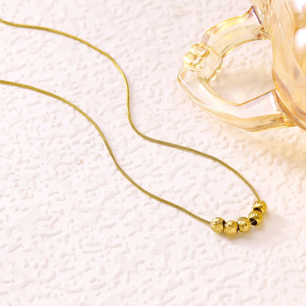 Douyin Celebrity Lucky Five Blessings Necklace: Gold-Plated Bead Pendant in Carved Titanium Steel.