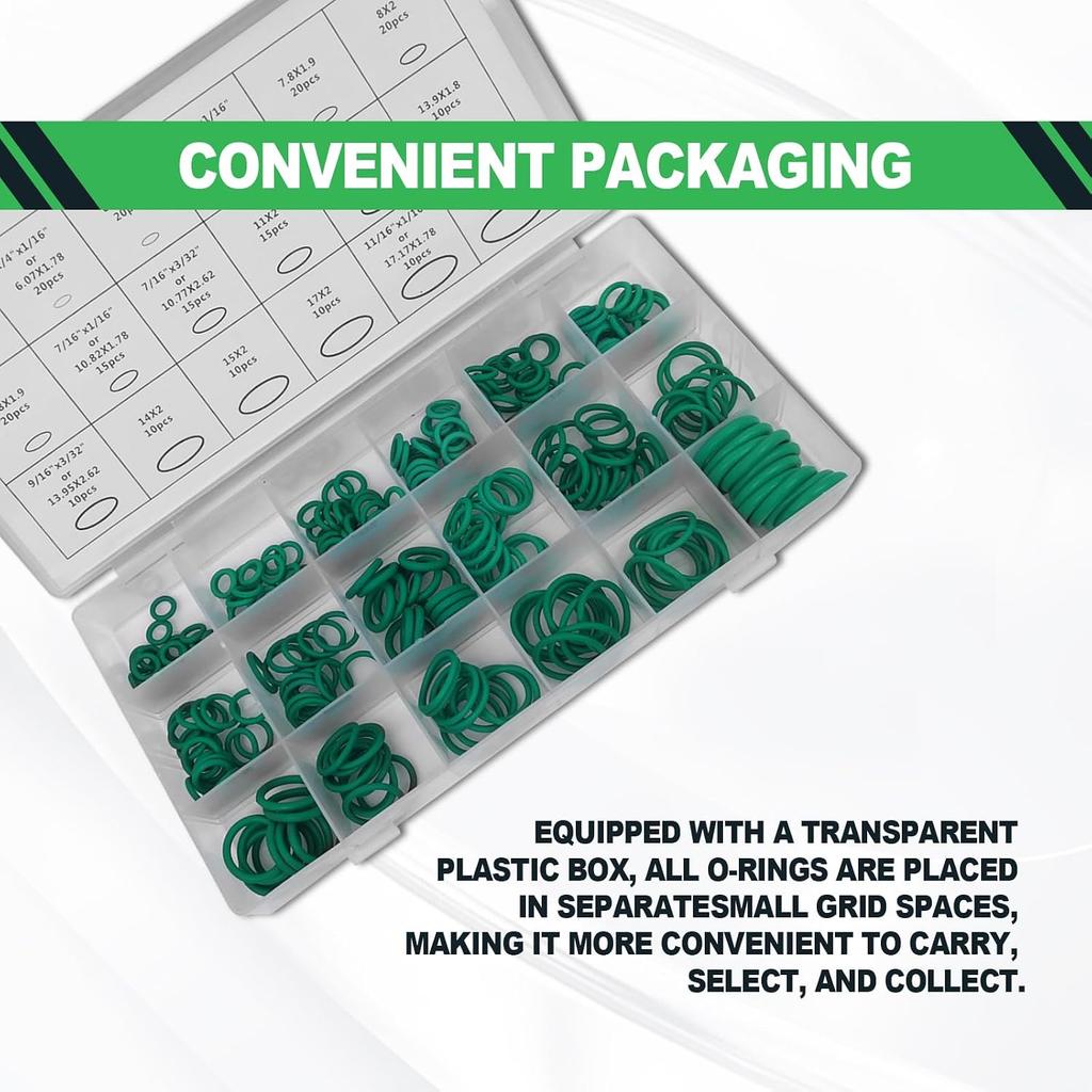 Car Air Conditioning AC O Ring Kit Sealing ORings Gasket Assortment Set 270 Pieces Seal Gasket Washer A/C Professional Plumbing Automotive Rubber