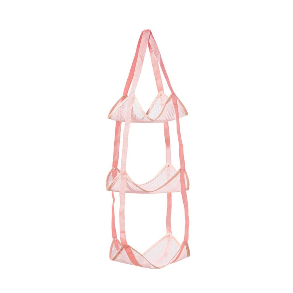 

3/4 Layers Sundries Mesh Hanging Bag Wall Mounted Basketball Storage Bag Household Pink 3Layers