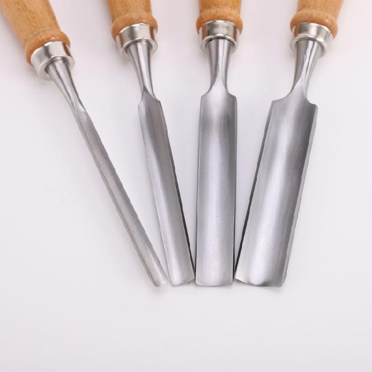 4pc Carpenter Essential Chisels Practical Wooden Handle Tool Flat Chisel for Furniture Making and Wood Crafting