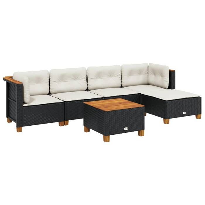 VidaXL Garden Lounge Set 6 Pcs with Cushions Black Braided Resin 3261791