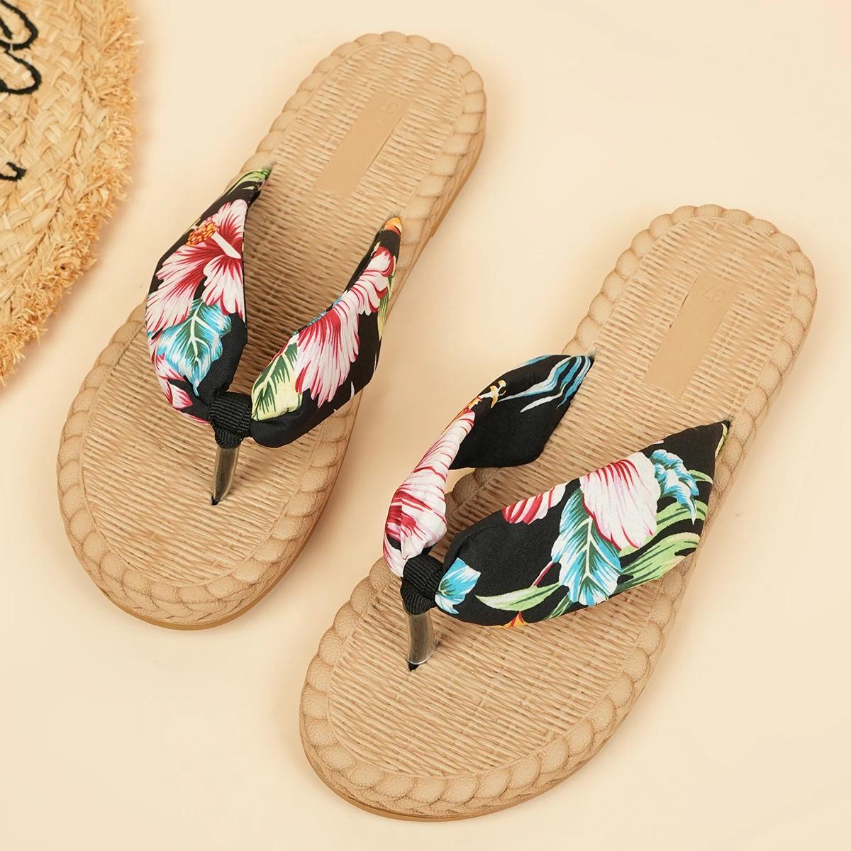 

Модные женские шлепанцы на плоской подошве с перемычкой для пальца, холщовые, противоскользящие, женская обувь для отдыха, пляжа, в римском стиле, износостойкие, летние Zapatillas De Mujer 43 чёрный