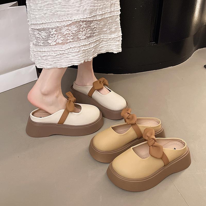 Half Mary women's bow skirt 2025 new height-increasing slippers bag head rare single shoes with sweetness