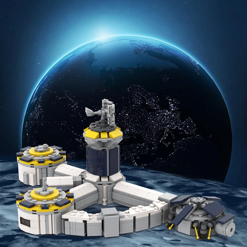 Non-Toxic Moc Lunar Base Model Ornament Particle Assembly Building Blocks Moc Puzzle Children'S Toys