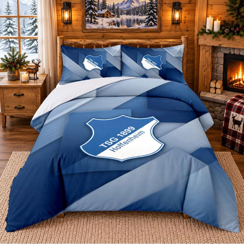Ensemble de literie imprimé 3 pièces Motif TSG Hoffenheim FC Drap de lit Taie d'oreiller Pour la décoration de la chambre