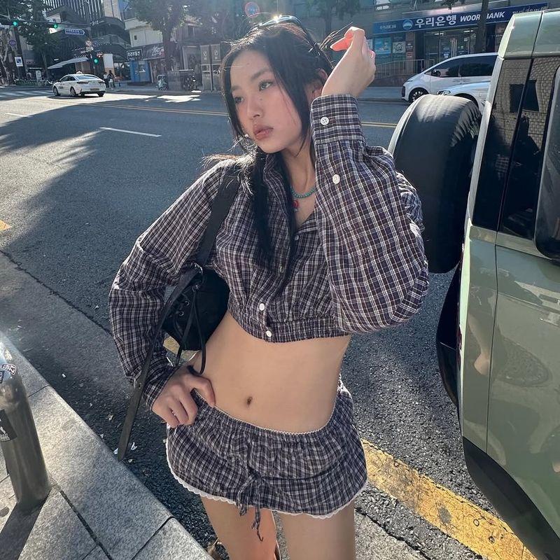 Za New Fall Women's Clothing 2025 Fashion Style Pattern Sling Lapel Midriff Outfit Long Sleeves Shirt Skirt Three-Piece Set