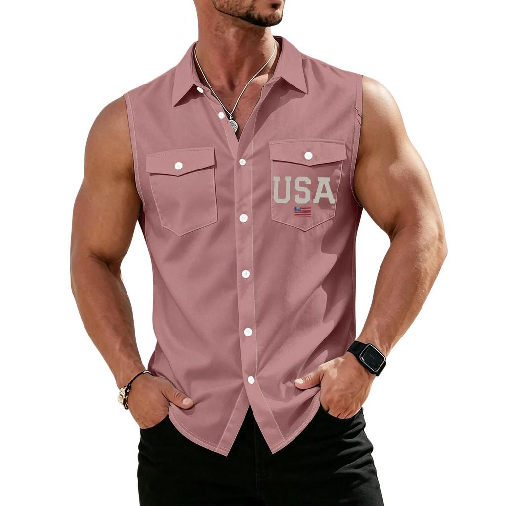 Men's Workwear Lapel Button-Down Vest Shirt - Lightweight Sleeveless Top
