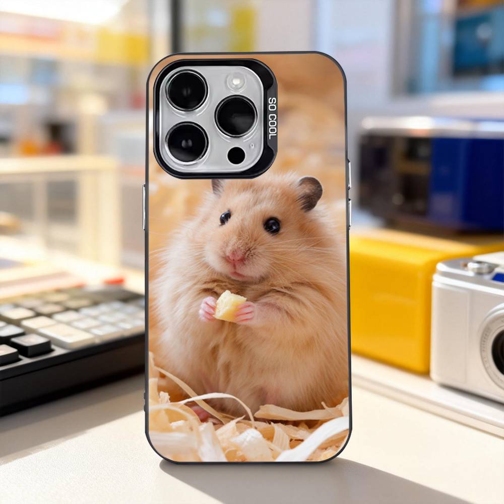 Animal Pet Hamster Cute Phone Case For iPhone 17,16,15,14,13,12,11,Pro,XS,Max,Plus,Mini,SE4,E Black Matte Shockproof Cover