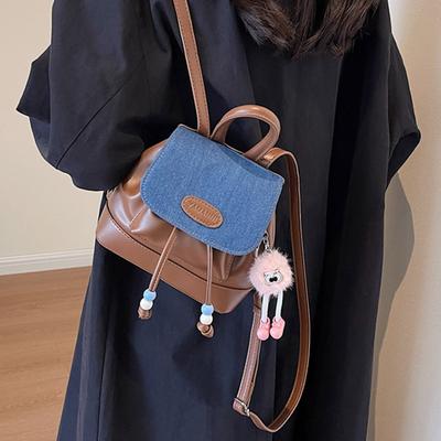 Cute Retro Backpack for Women, New Fashionable Denim Bucket Bag for Girls, Ins Niche Design, Light Luxury Bag
