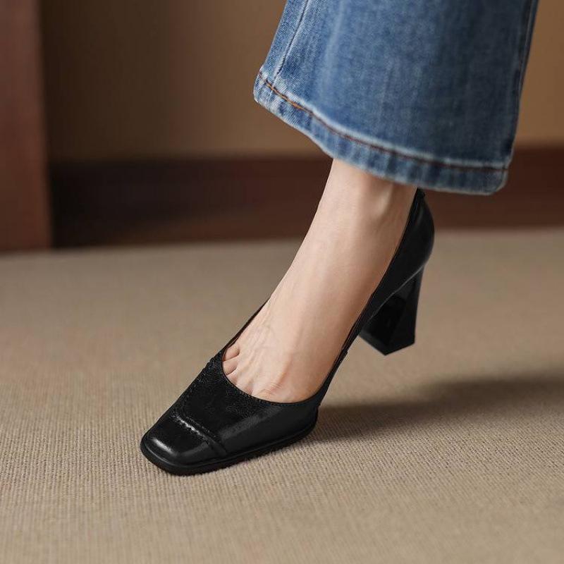 

Носите женские туфли на высоком каблуке из овчины во все сезоны, однотонные женские туфли большого размера, низкие, на одной педали, из натуральной кожи, новая подошва из говяжьей жилы, одинарные 40 чёрный