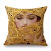 Gold Yellow Klimt Style Elegant Lady Girl Nouveau Art Home Decoration Sofa Throw Pillow Case Cotton Linen Bench Cushion Cover