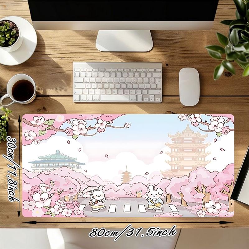 1 Stück Kirschblütenfest Japan Gaming-Mauspad Tastatur Schreibtischmatte Rutschfeste Gummikante Wasserdichtes Computer-Mauspad für Büro Heimdekoration Y127