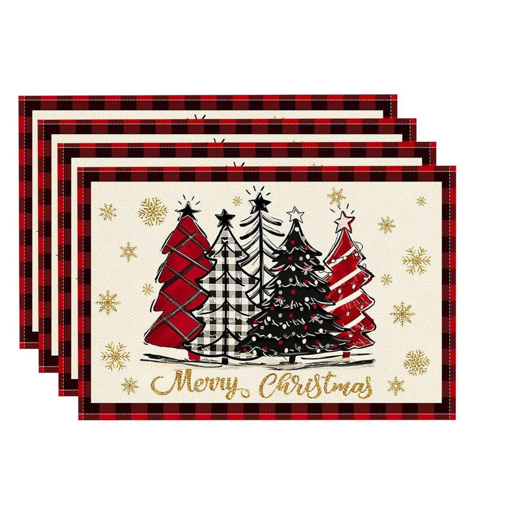 Linen Christmas Placemats Santa Claus/Reindeer/Gingerbread Man Printed Christmas Decorations Home Desktops Protection Mat