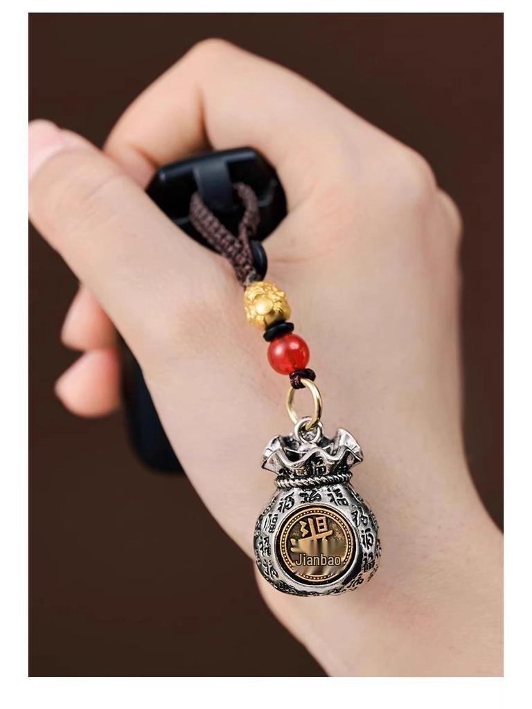 Twelve Zodiac Blessings Money Bag Keychain: Gold Snake Charm for Wealth & Treasure