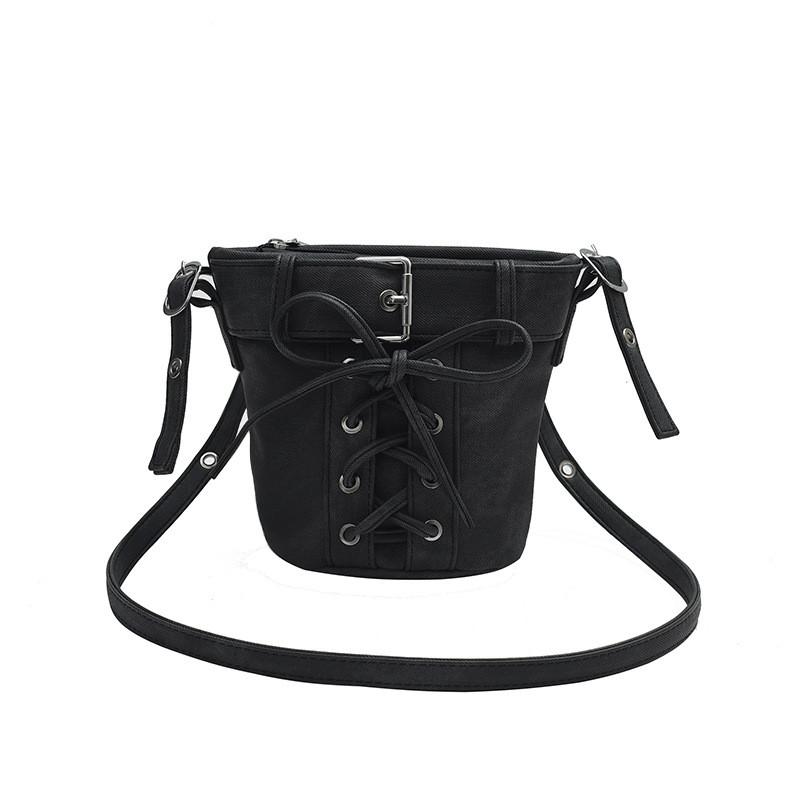 Ielgy Bow Denim Bucket Bag Fashion Shoulder Messenger Bag All-Match Underarm Bag