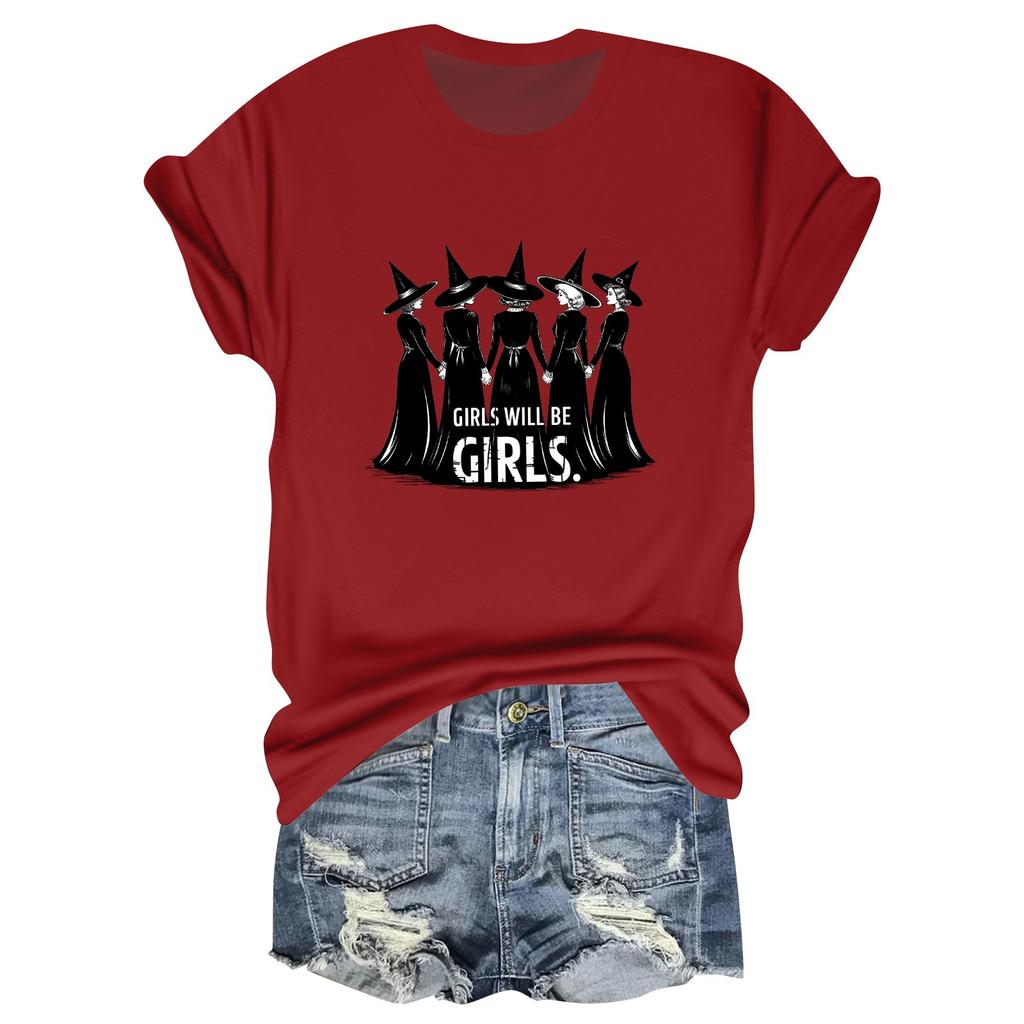 Maglietta casual da donna con stampa, scollo tondo, pullover, manica corta
