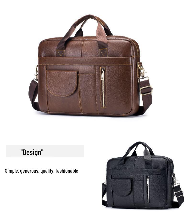 Men's Genuine Leather Business Laptop Briefcase - Large Capacity, Top Layer Cowhide, Crossbody Shoulder Bag