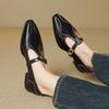 Retro square head flat bottom low heel medium mouth single shoes women's T-buckle belt Mary Jane small leather shoes