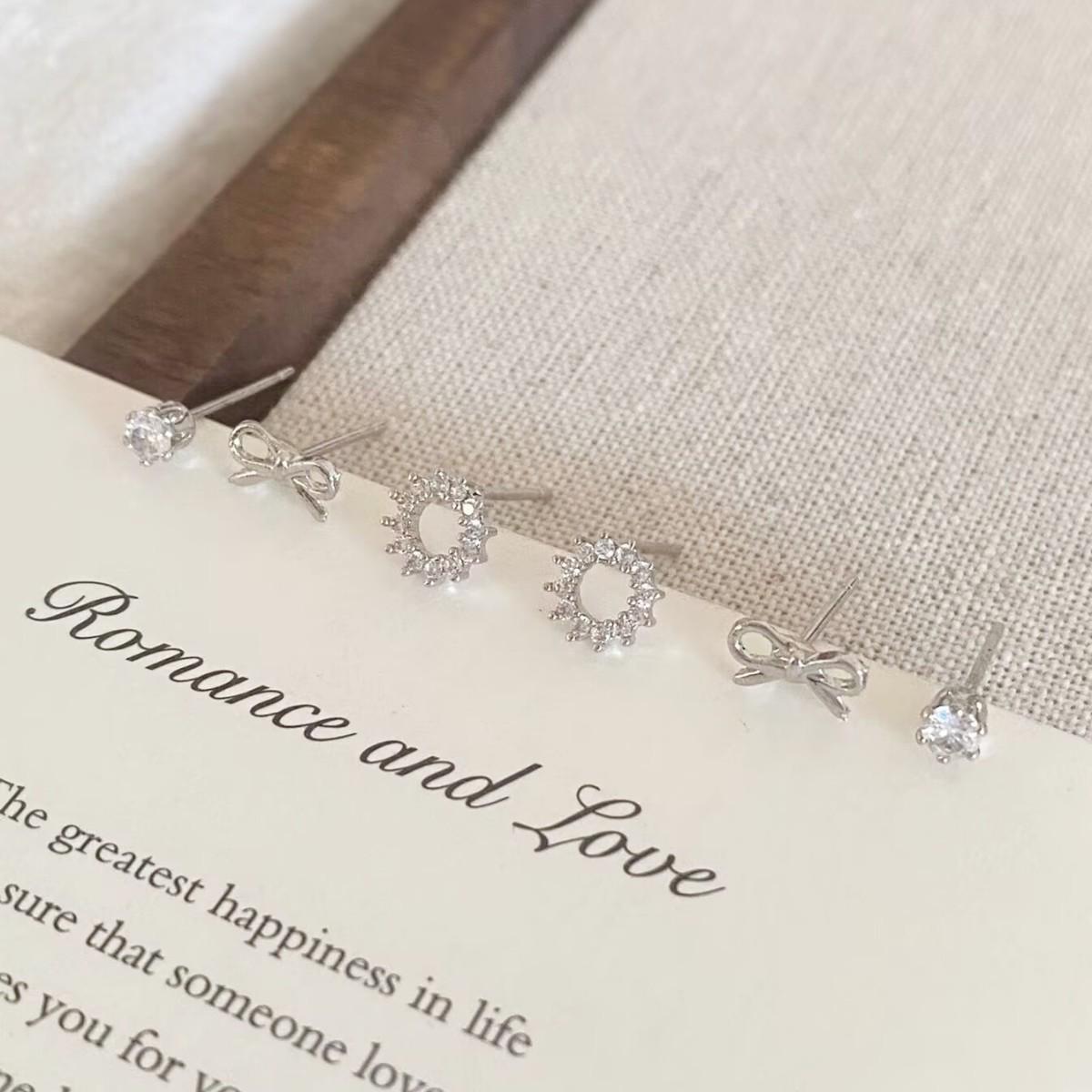 Exquisite Zircon Bow Six-Piece Stud Earrings Set for Women