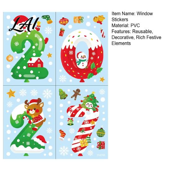 Winter Wonderland Decorations 4 Sheets 2027 Christmas New Year Window Clings Double Sided Static Sticker with Reusable Electrostatic Film Santa