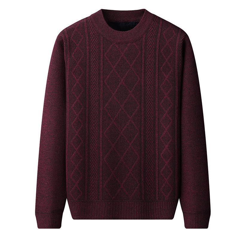 Men's Winter Long-Sleeve Crew-Neck Sweater: Fleece-Lined, Thickened, Warm Top for Middle-Aged and Elderly Men—Dad-Style Sweater