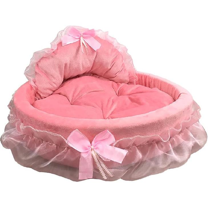 Princess Pet Bed with Bows Ruffled Lace Design Soft and Beautiful Dog Sofa Detachable Cushion Princess Nest