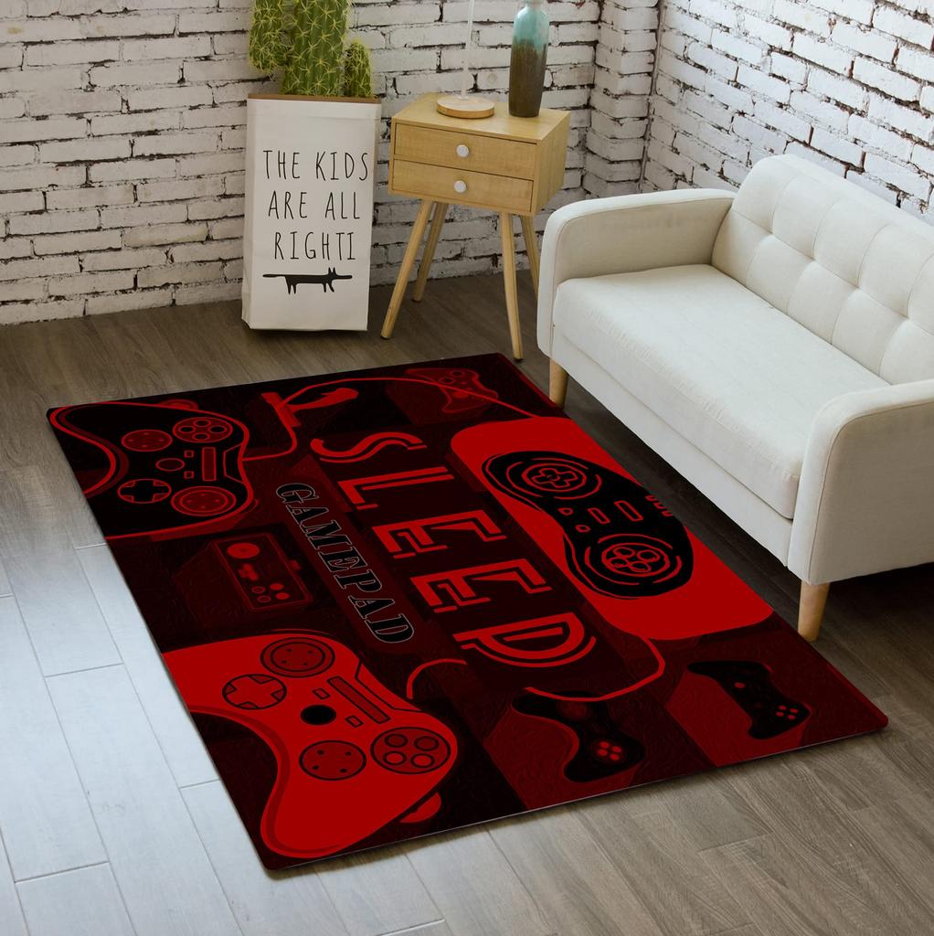 Video Game Carpet Cartoon Gamepad Area Rugs Gamer Controller Floor Mat Non-Slip Home Bedroom Teens Playing Room Decor Doormat