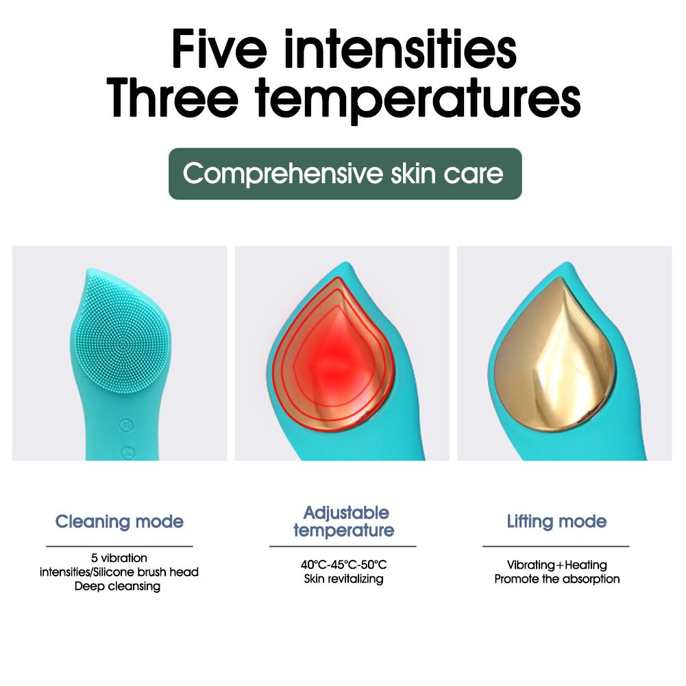 Silicone Electric Facial Cleansing Brush With Heat Rechargeable Vibration Face Cleaner Deep Cleaning Pores Face Skin Care Tools