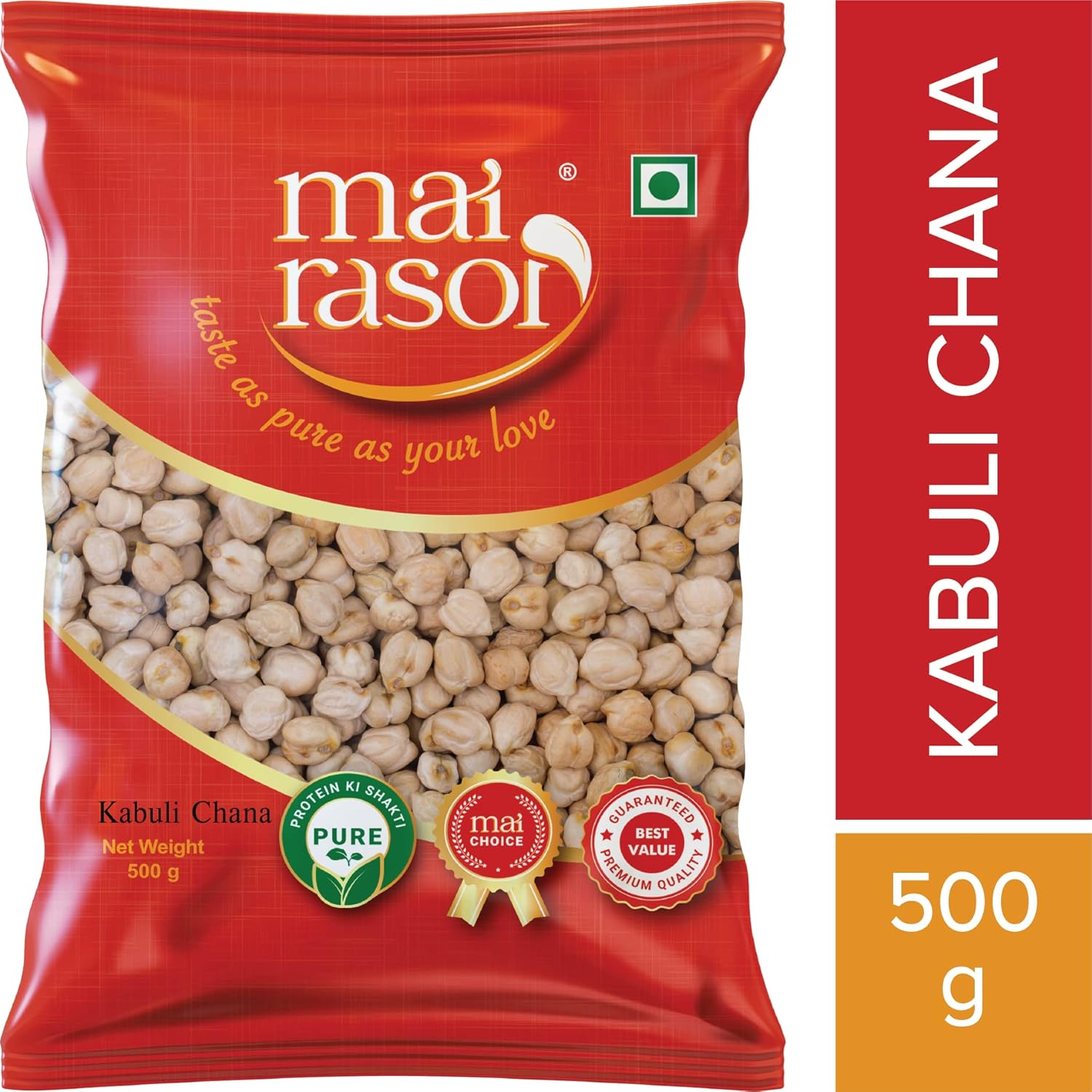

MAI RASOI Kabuli Chana Punjabi Chole 500 Gm Unpolished Extra Bold Chickpeas for Chole Curry and Hummus Meals Mix