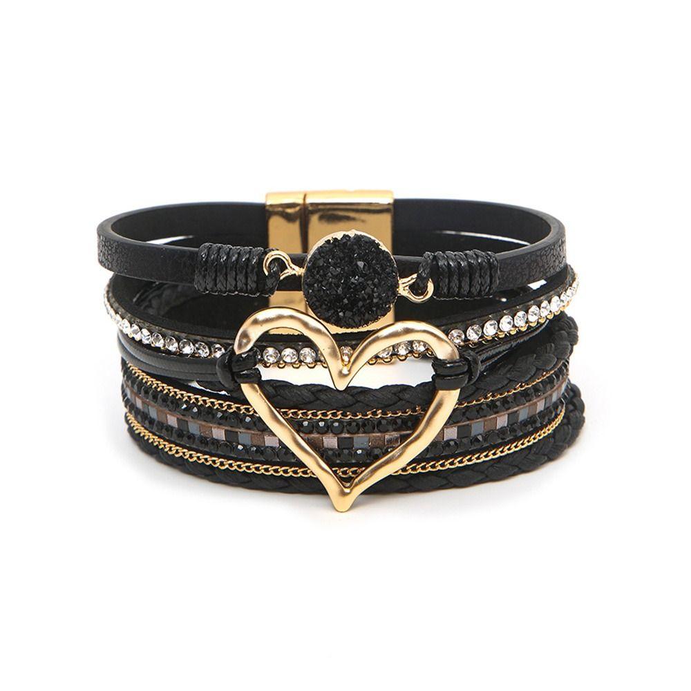 Big Love Bohemian Multilayer Bangle PU Leather Multilayered Bracelet Charm Bangles  Women Lady Girl