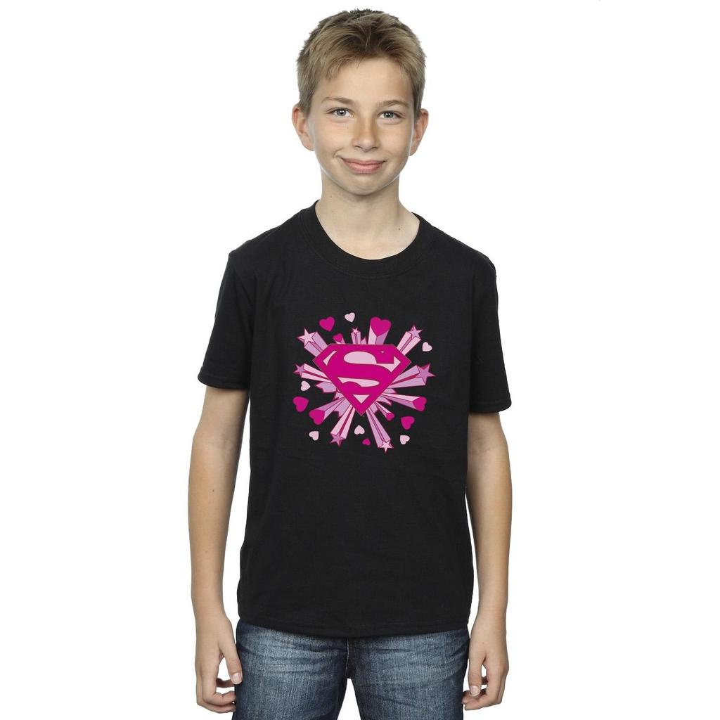 DC Comics Boys Superman Pink Hearts And Stars Logo T-Shirt