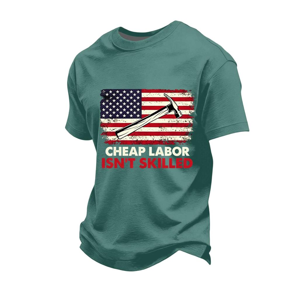 Men's Loose Fit Casual Short Sleeve T-Shirt Labor Day Graphic Print Crew Neck Cotton Blend Top for Everyday Wear